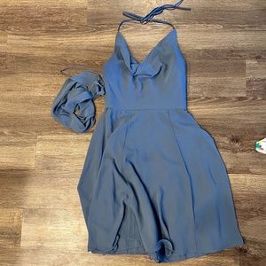 Amsale Slate Grey Bridesmaid Dress